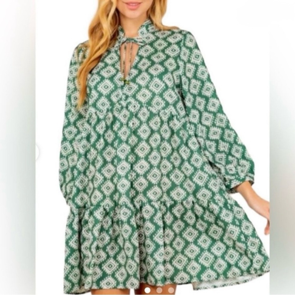 Zara Mini Cadie Green Geometric Mini Dress XS NWOT